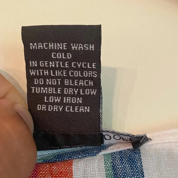 Chelsea & Theodore Short Double Ruffle Sleeve V-Neck Striped Linen Dress - Picture 5 of 9